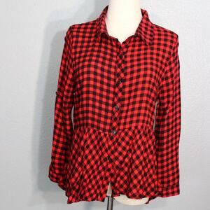 Love Notes Cabin Buffalo Button Down Peplum Top Size M